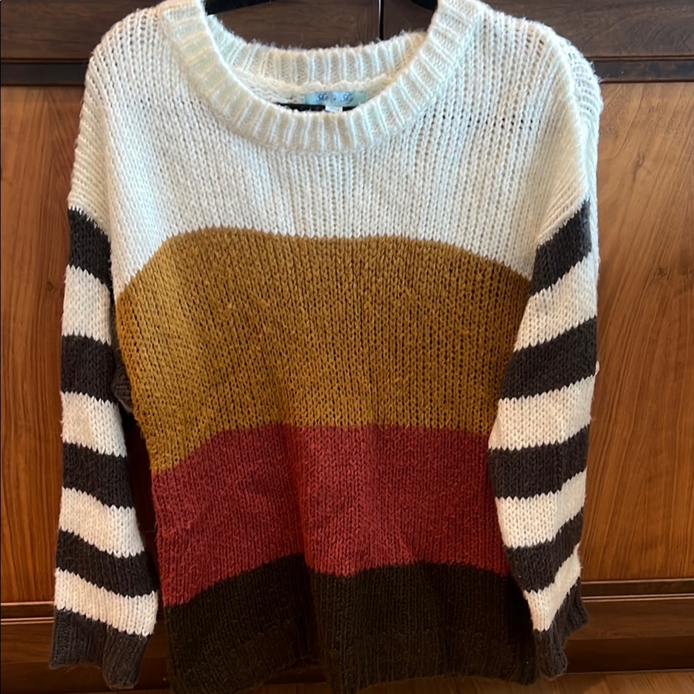 She + Sky Cream and Yellow Crew Neck Sweater